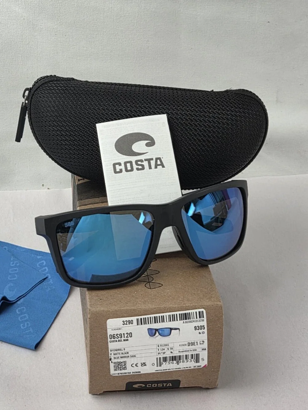 Costa Sunglasses Broadbill II 06S9120 912001 Matte Black with Blue Mirror 580G